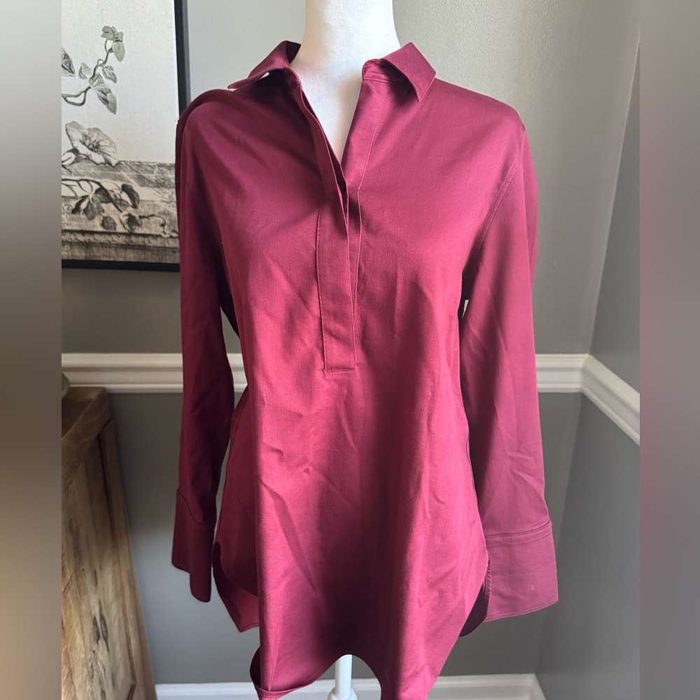 Chico's Maroon‎ Collared Non Iron Chic Stretch Shirt Blouse Size Small 0
